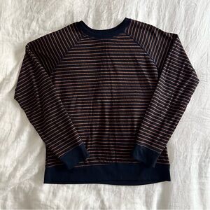 Marine Layer Navy and Brown Striped Long Sleeve Tee
